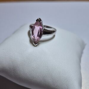 Elegant Pink Gemstone 925 Silver Ring Size 7.25